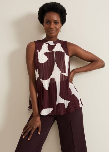 Phase Eight Nina Abstract Pleat Shirts Burgundy Canada | XUHFDK-421